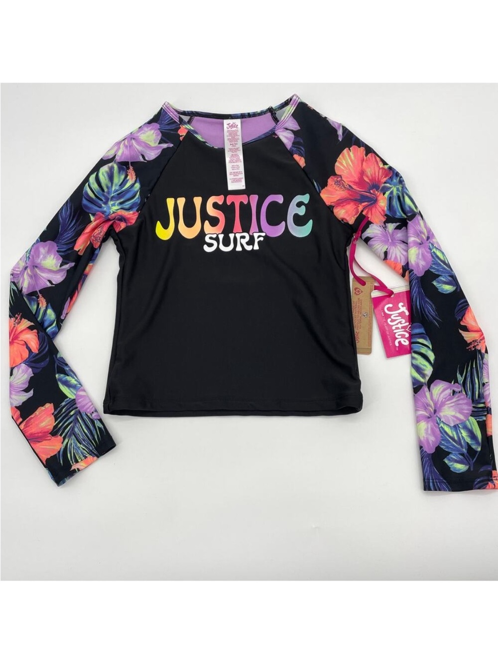 Justice Black Floral Long-Sleeve Surf Rashguard